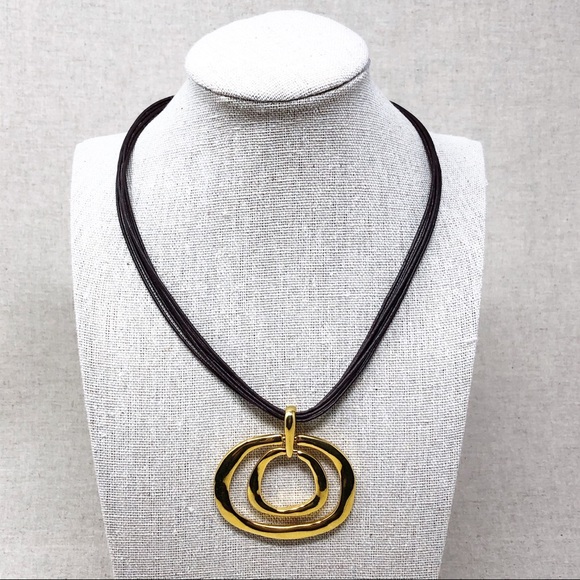 Chico's Jewelry - Chico’s Brown Leather and Gold Swirl Necklace